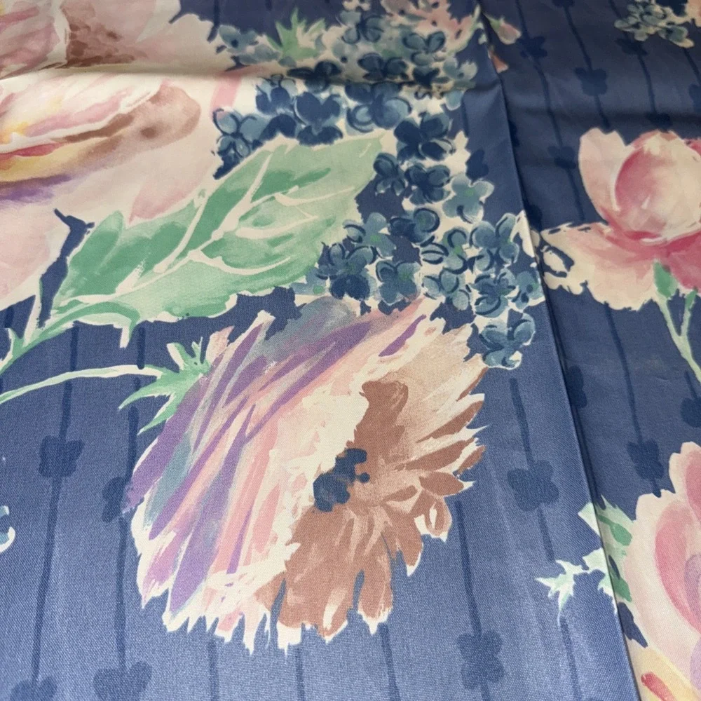 Vintage Hygiene Industries Shower Curtain Blue Pink Floral Kitschy USA 67X71